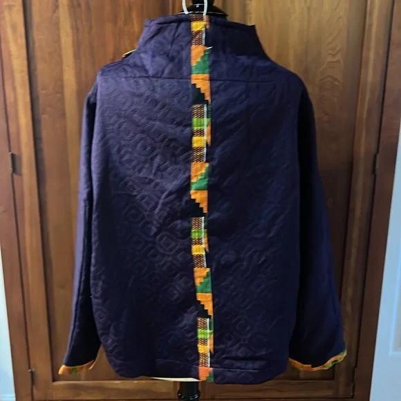 African Print Purple Jacket with Button Detail - Picture 4 of 5